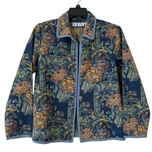 BFA Classics Size Medium 55% Cotton, Tapestry, Blue Floral Button Up Jacket